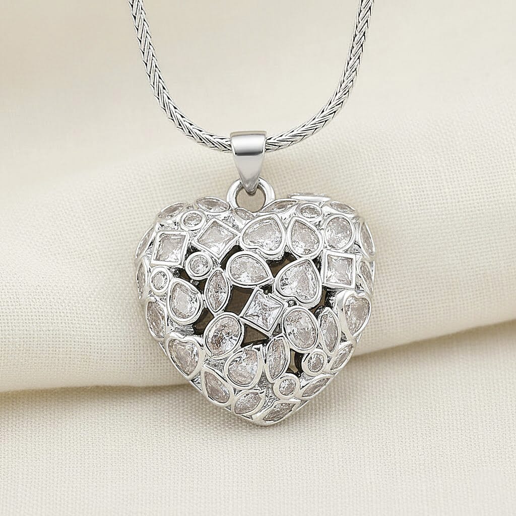 White Cubic Zirconia Necklace (Size - 20-1.5 Ext) in Silver Tone 2.00 Ct.