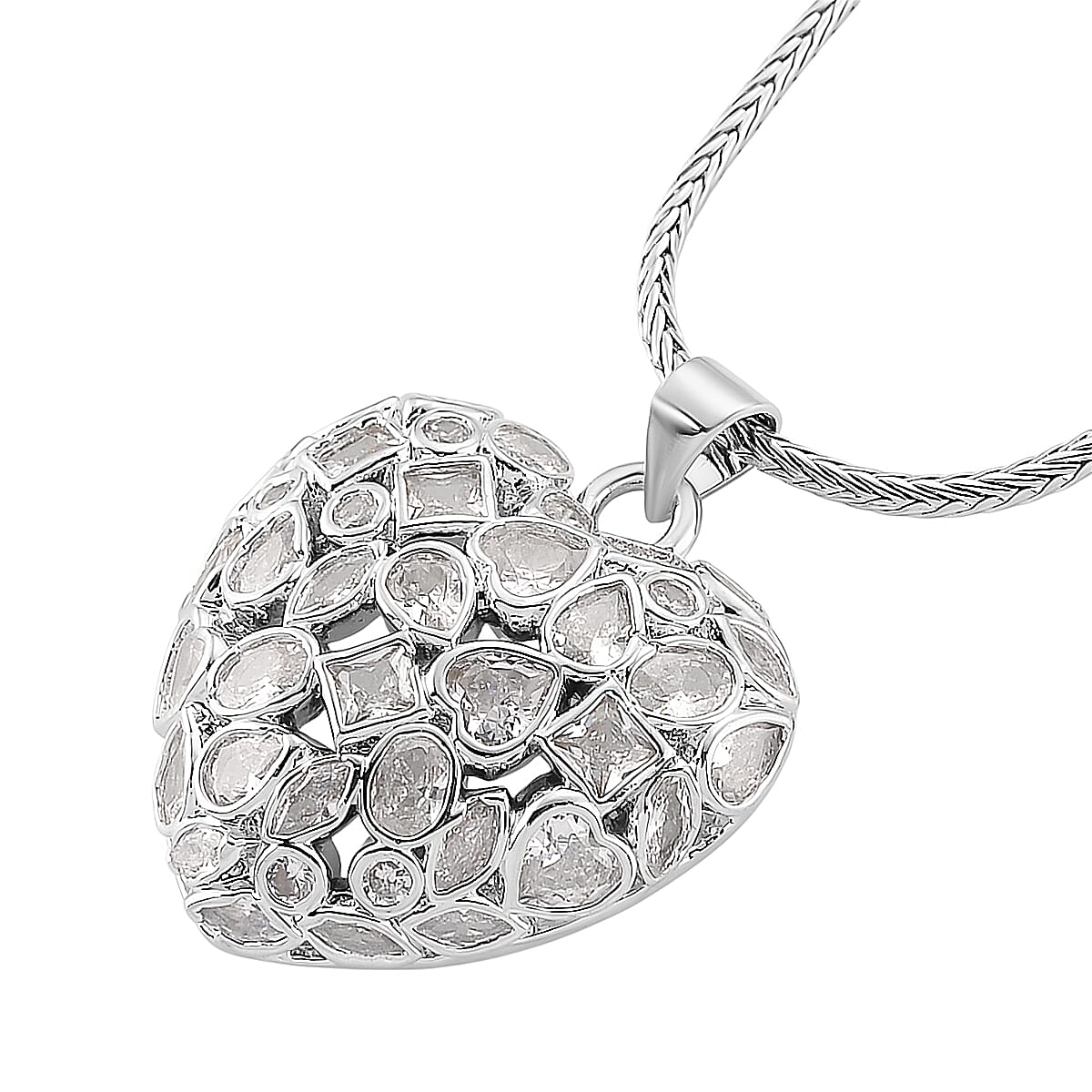 White Cubic Zirconia Necklace (Size - 20-1.5 Ext) in Silver Tone 2.00 Ct.