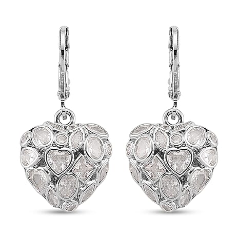 White Cubic Zirconia Dangling Earring with Lever Back