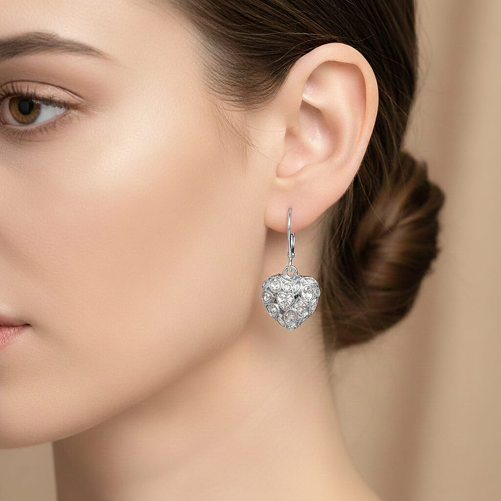 White Cubic Zirconia Dangling Earring with Lever Back