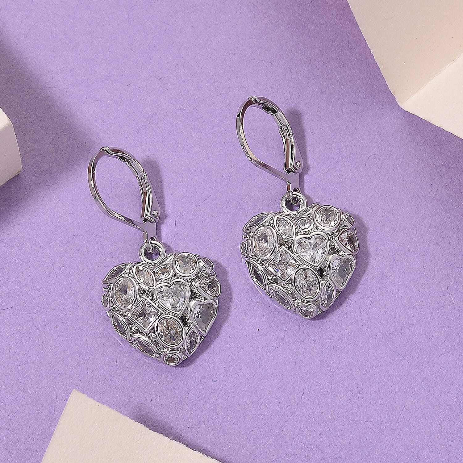 White Cubic Zirconia Dangling Earring with Lever Back