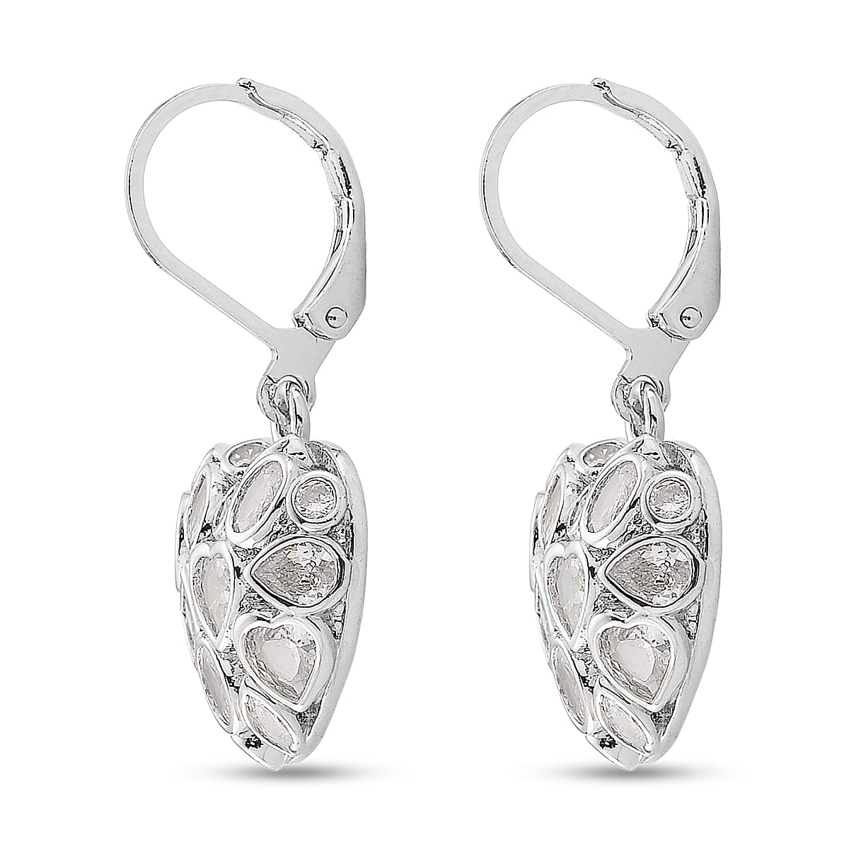 White Cubic Zirconia Dangling Earring with Lever Back