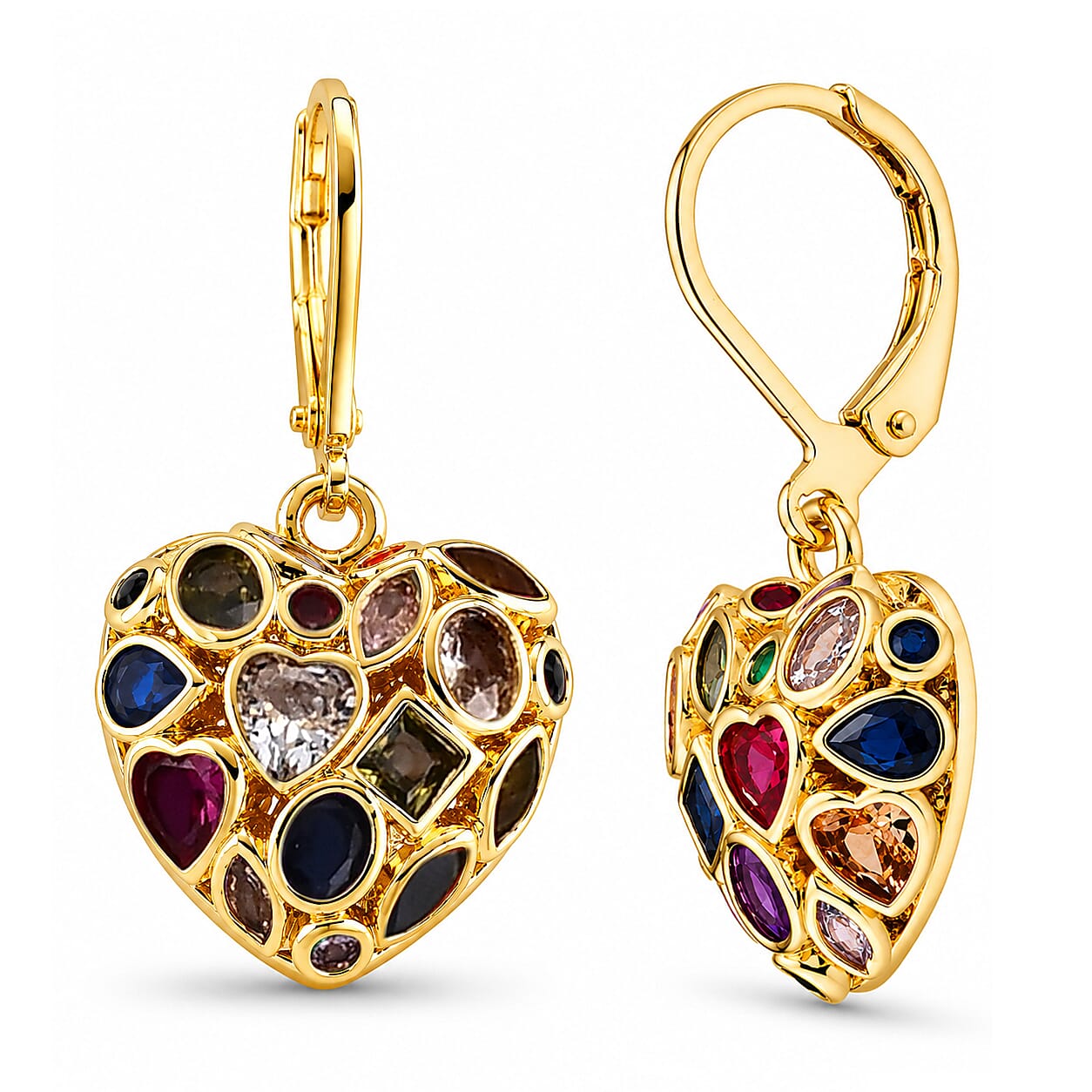 Multi-Colour Cubic Zirconia Dangling Earring with Lever Back 1.60  Ct.