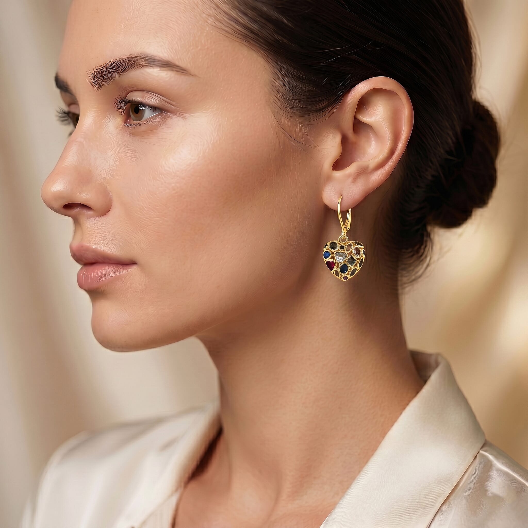 Multi-Colour Cubic Zirconia Dangling Earring with Lever Back 1.60  Ct.