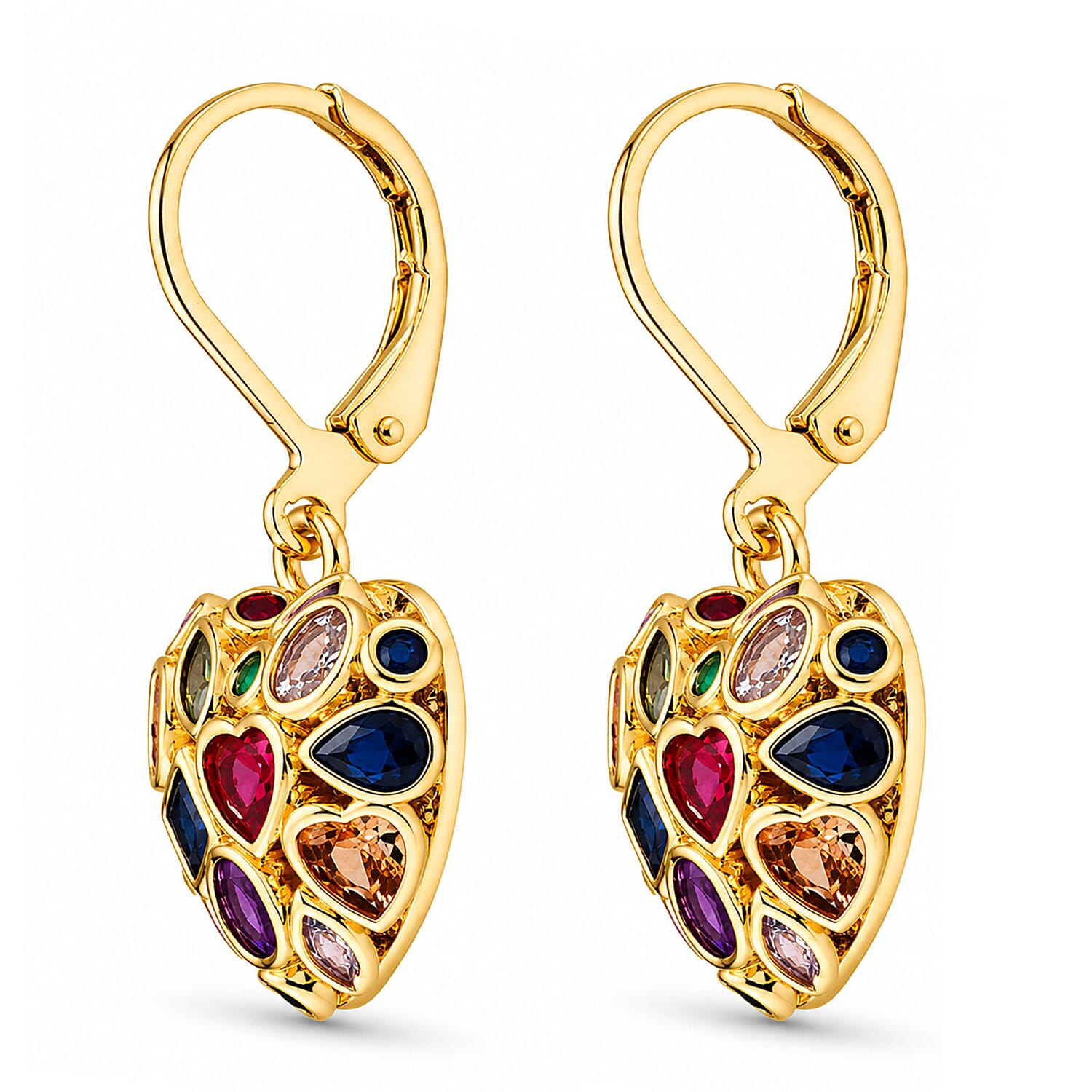 Multi-Colour Cubic Zirconia Dangling Earring with Lever Back 1.60  Ct.