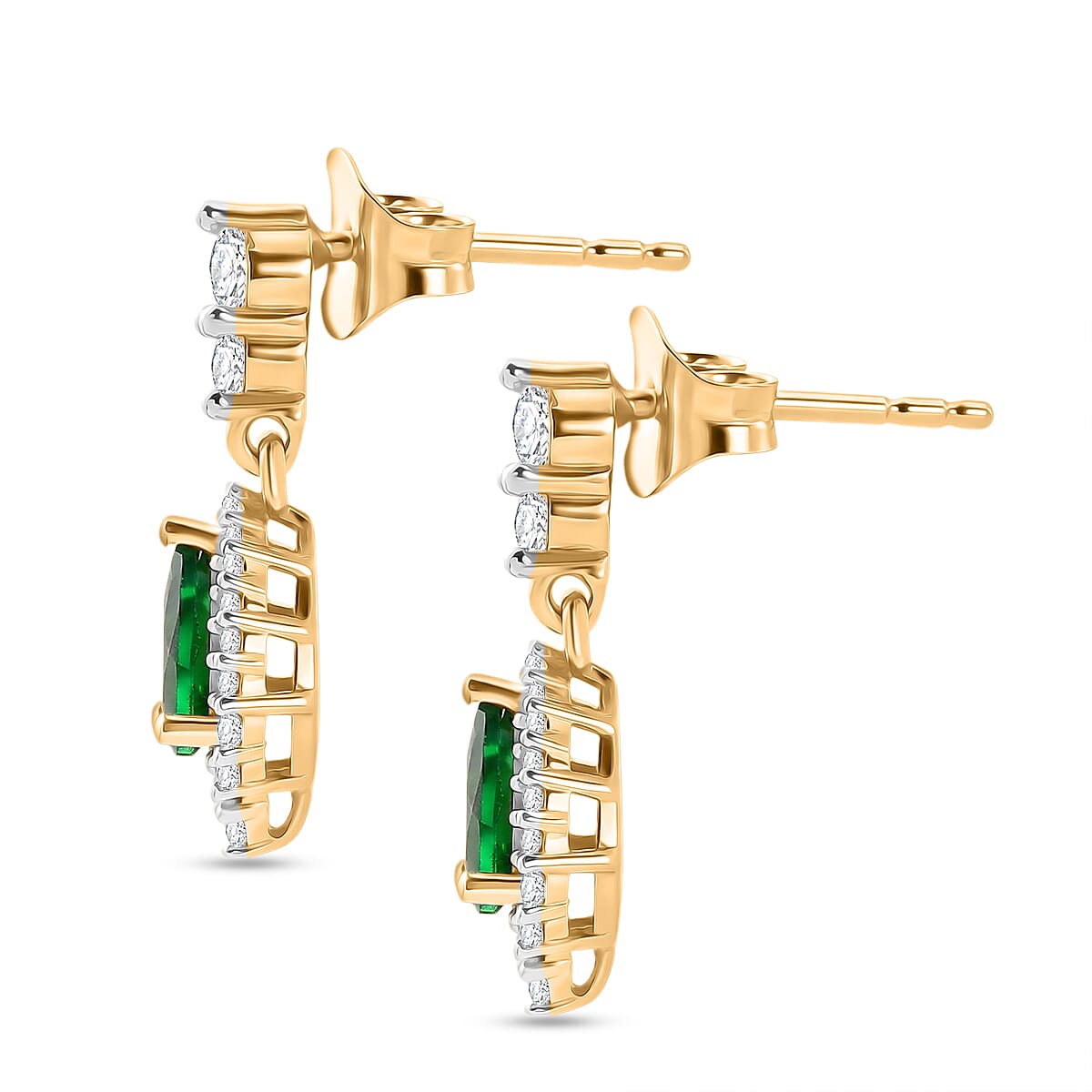 D'Joy - Natural Chrome Diopside & White Zircon Dangling Earring with Push Post in Yellow Gold Plated Sterling Silver 1.50 Ct.