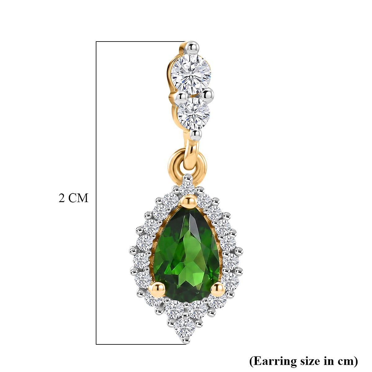 D'Joy - Natural Chrome Diopside & White Zircon Dangling Earring with Push Post in Yellow Gold Plated Sterling Silver 1.50 Ct.