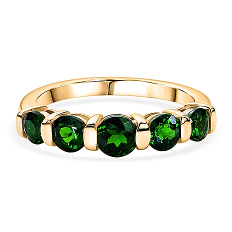 D'Joy - Natural Chrome Diopside 5 Stone Ring in Yellow Gold Plated Sterling Silver 1.40 Ct.
