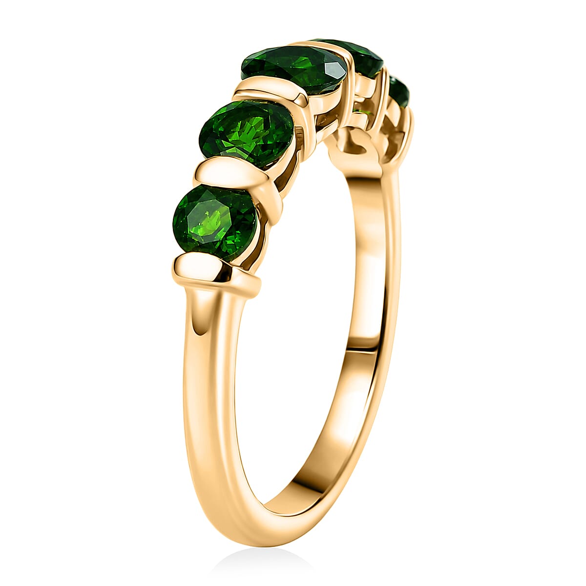 D'Joy - Natural Chrome Diopside 5 Stone Ring in Yellow Gold Plated Sterling Silver 1.40 Ct.