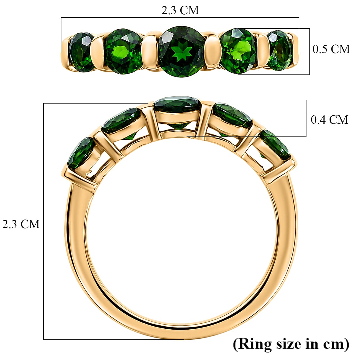 D'Joy - Natural Chrome Diopside 5 Stone Ring in Yellow Gold Plated Sterling Silver 1.40 Ct.
