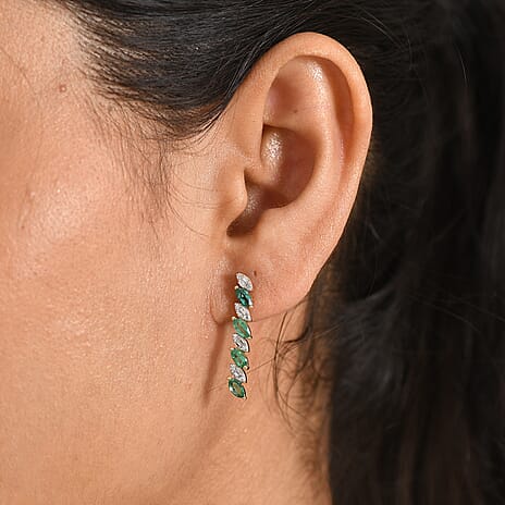 Luxuriant - AAA Zambian Emerald & Lab Grown Diamond (SI-G-H) Earring with Push Post in 18K Vermeil Yellow Gold Plated Sterling Silver 1.08 Ct.