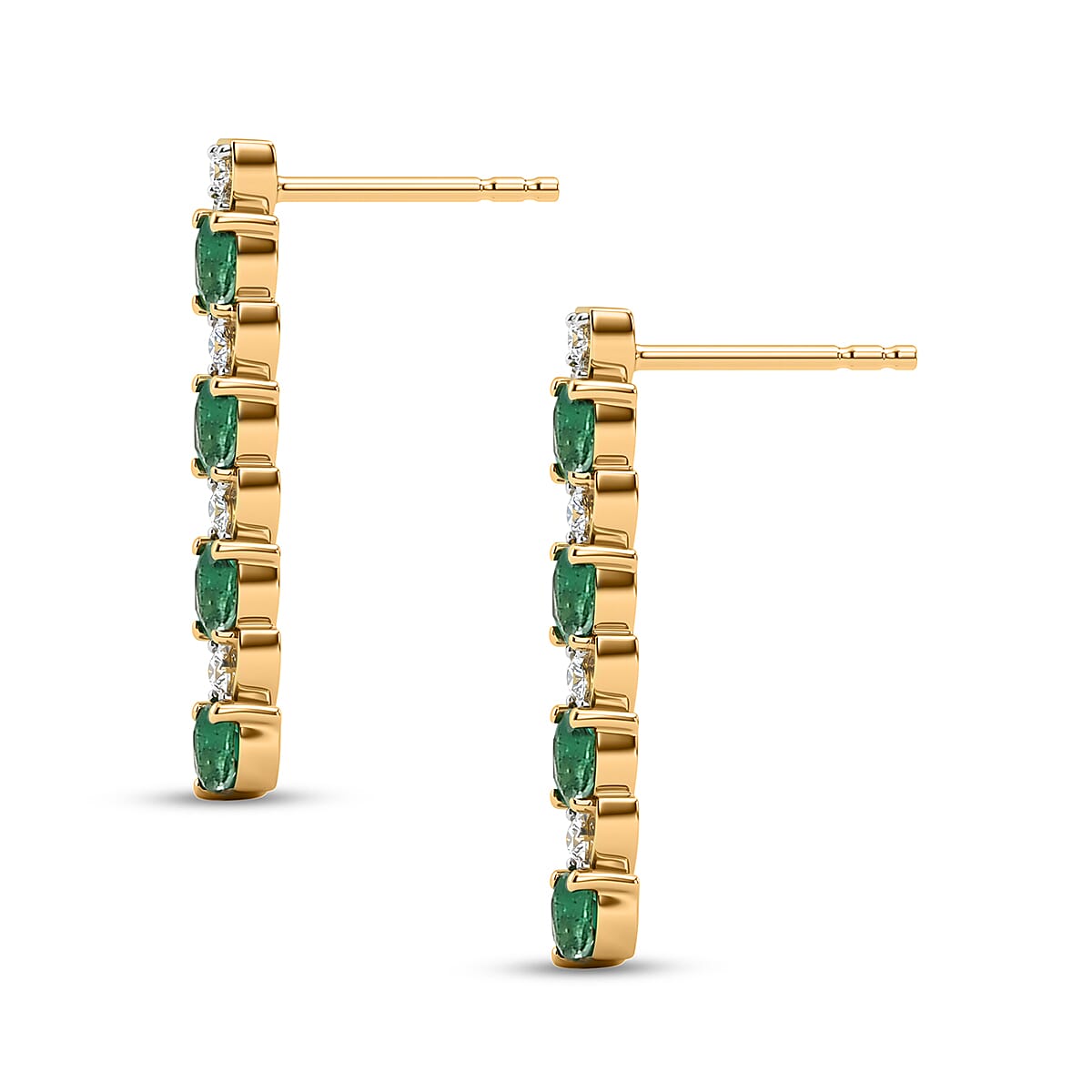 Luxuriant - AAA Zambian Emerald & Lab Grown Diamond (SI-G-H) Earring with Push Post in 18K Vermeil Yellow Gold Plated Sterling Silver 1.08 Ct.