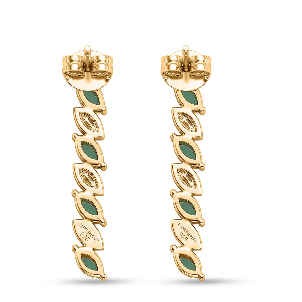 Luxuriant - AAA Zambian Emerald & Lab Grown Diamond (SI-G-H) Earring with Push Post in 18K Vermeil Yellow Gold Plated Sterling Silver 1.08 Ct.