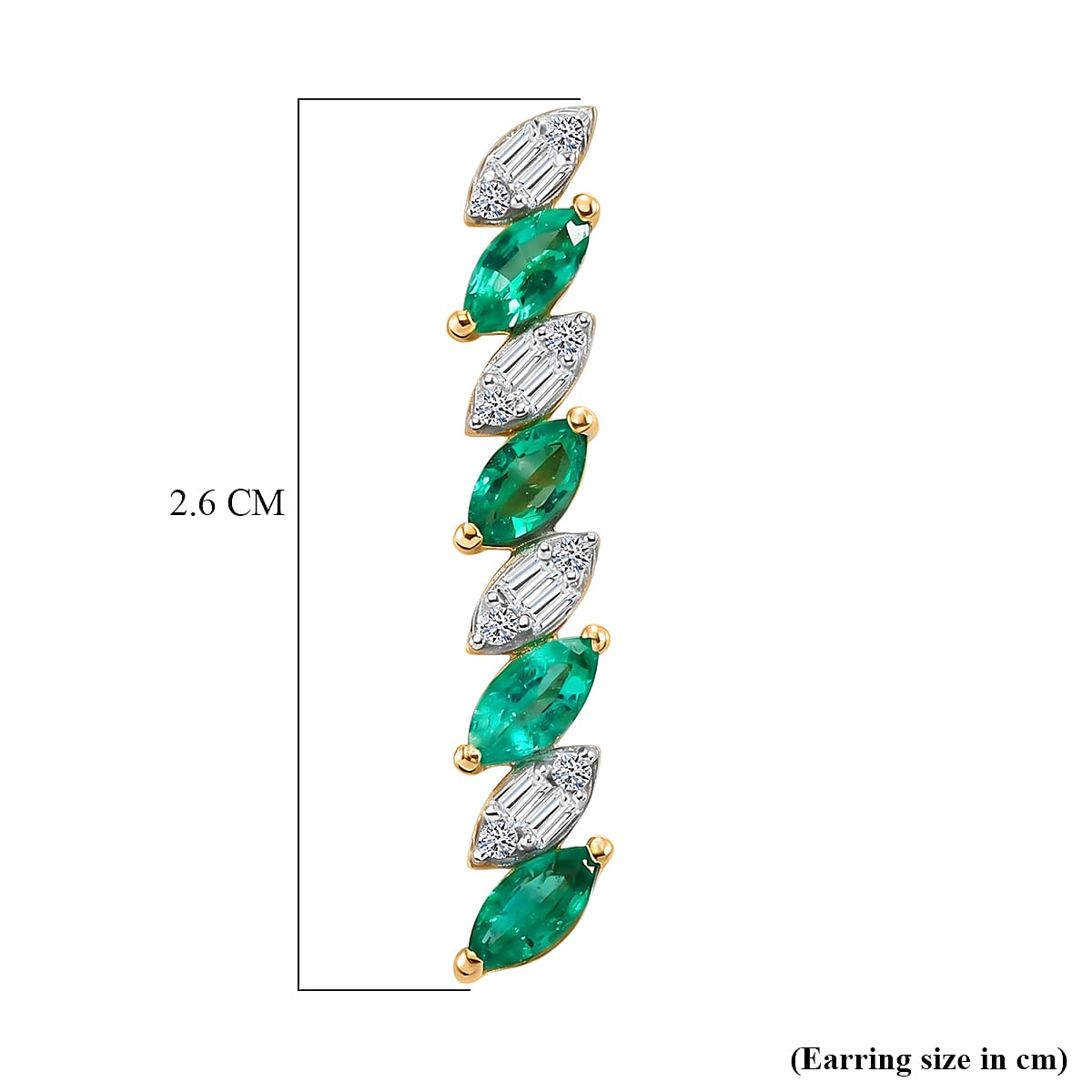 Luxuriant - AAA Zambian Emerald & Lab Grown Diamond (SI-G-H) Earring with Push Post in 18K Vermeil Yellow Gold Plated Sterling Silver 1.08 Ct.