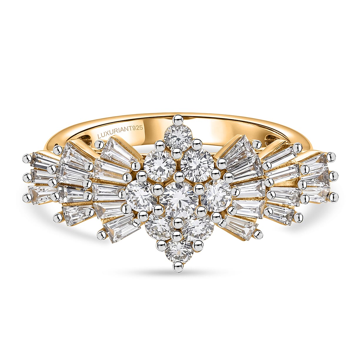 Luxuriant - Lab Grown Diamond (SI-G-H) Ballerina Ring in 18K Vermeil Yellow Gold Plated Sterling Silver 1.00 Ct.