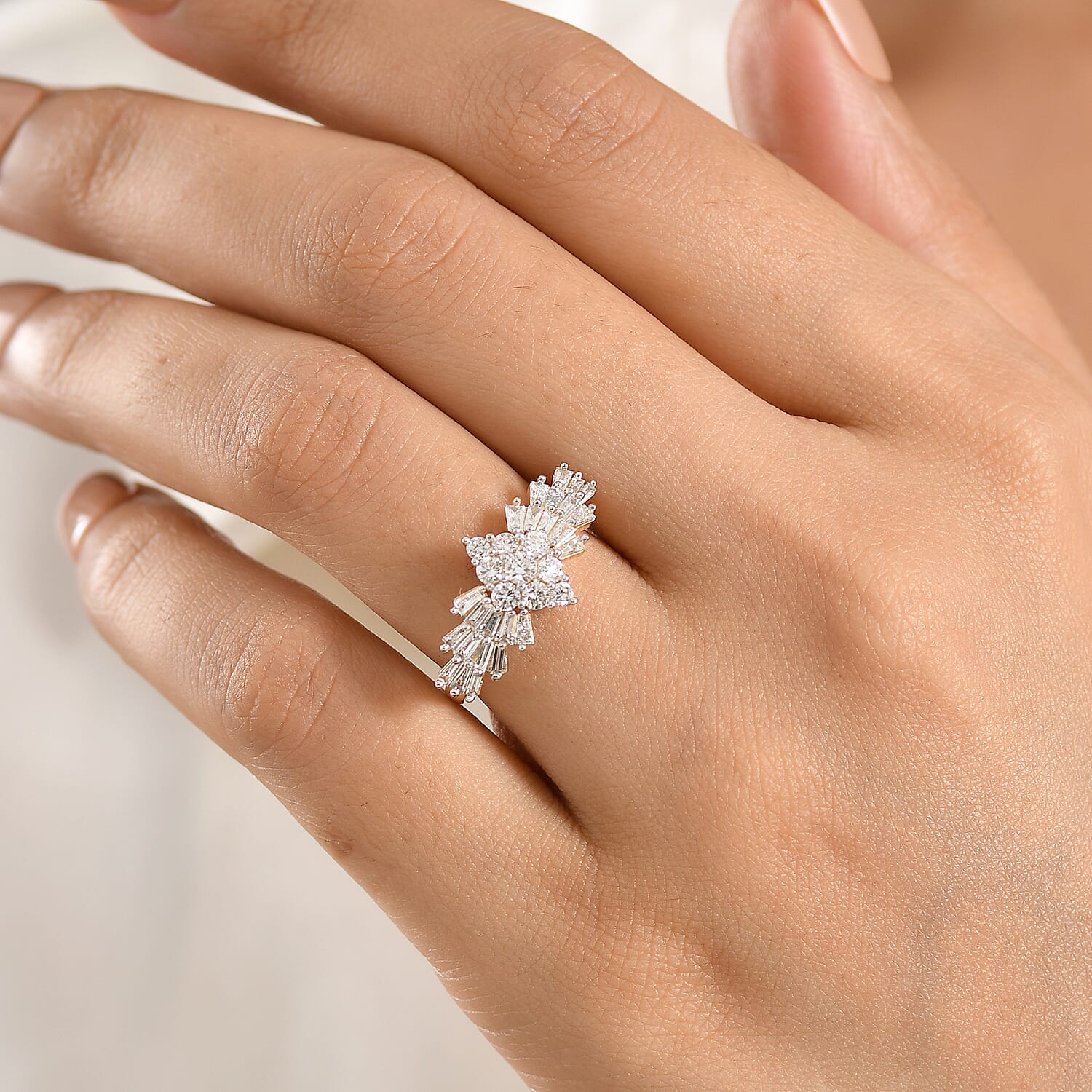 Luxuriant - Lab Grown Diamond (SI-G-H) Ballerina Ring in 18K Vermeil Yellow Gold Plated Sterling Silver 1.00 Ct.