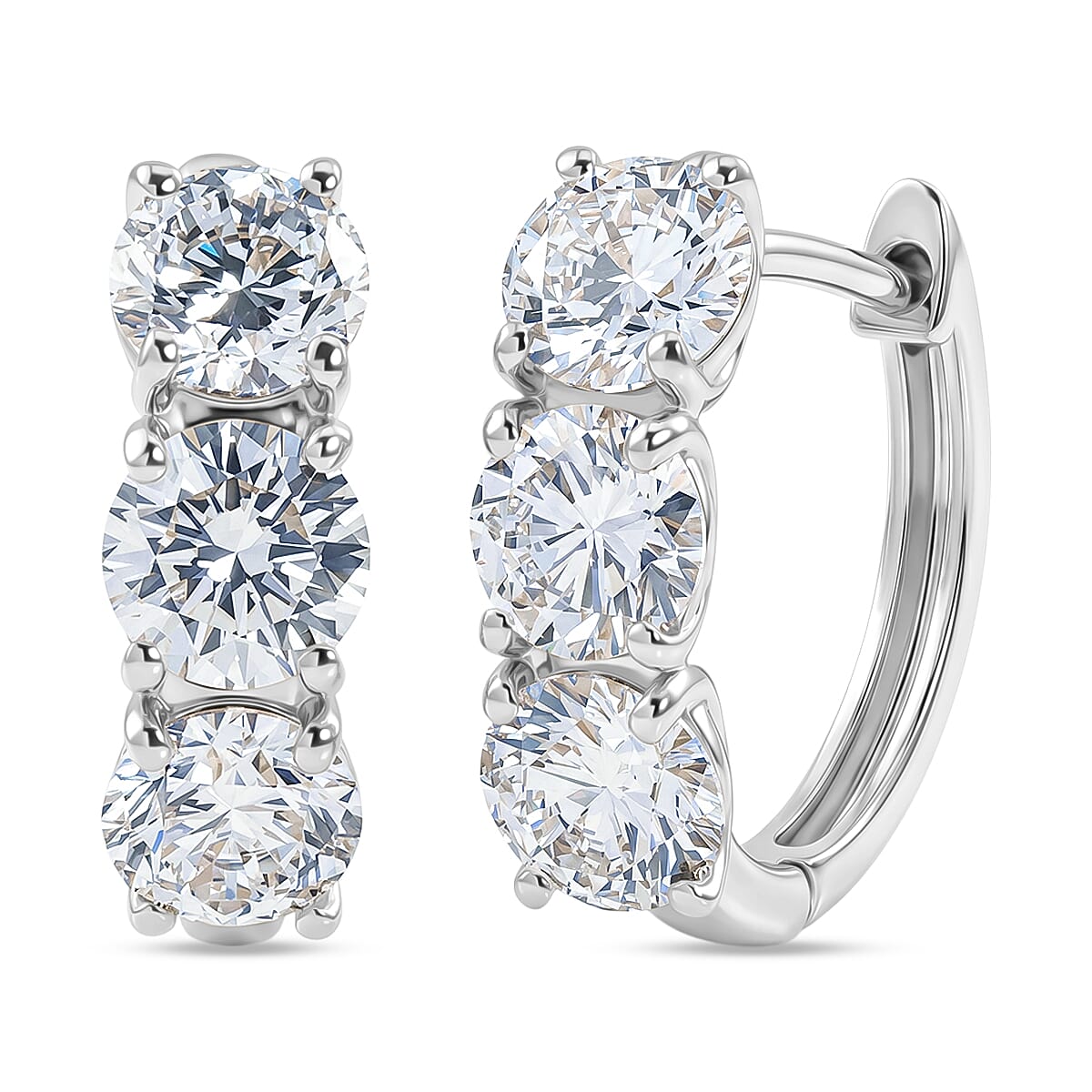 Luxuriant - Lab Grown Diamond (SI-G-H) Half Hoop Earring in Rhodium Overlay Sterling Silver 2.87 Ct.