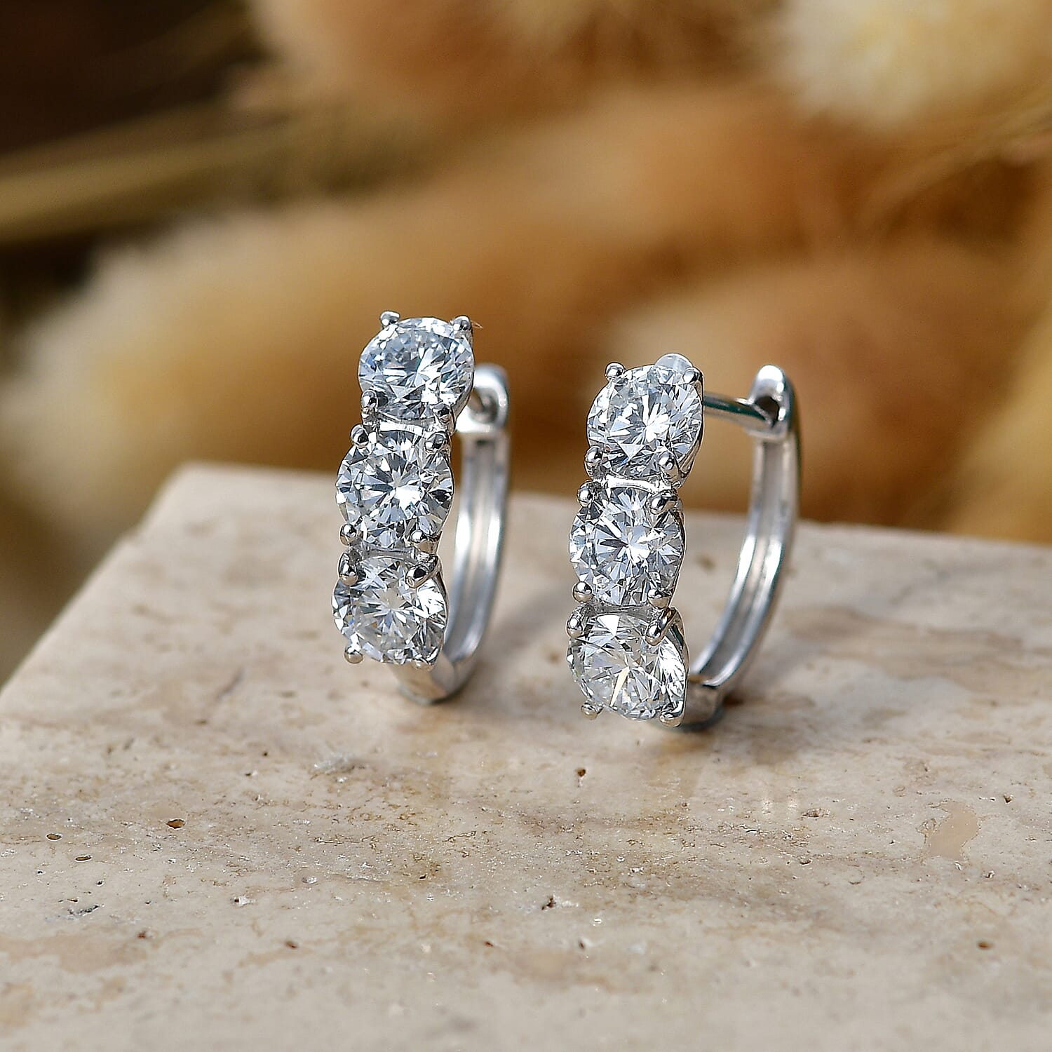 Luxuriant - Lab Grown Diamond (SI-G-H) Half Hoop Earring in Rhodium Overlay Sterling Silver 2.87 Ct.