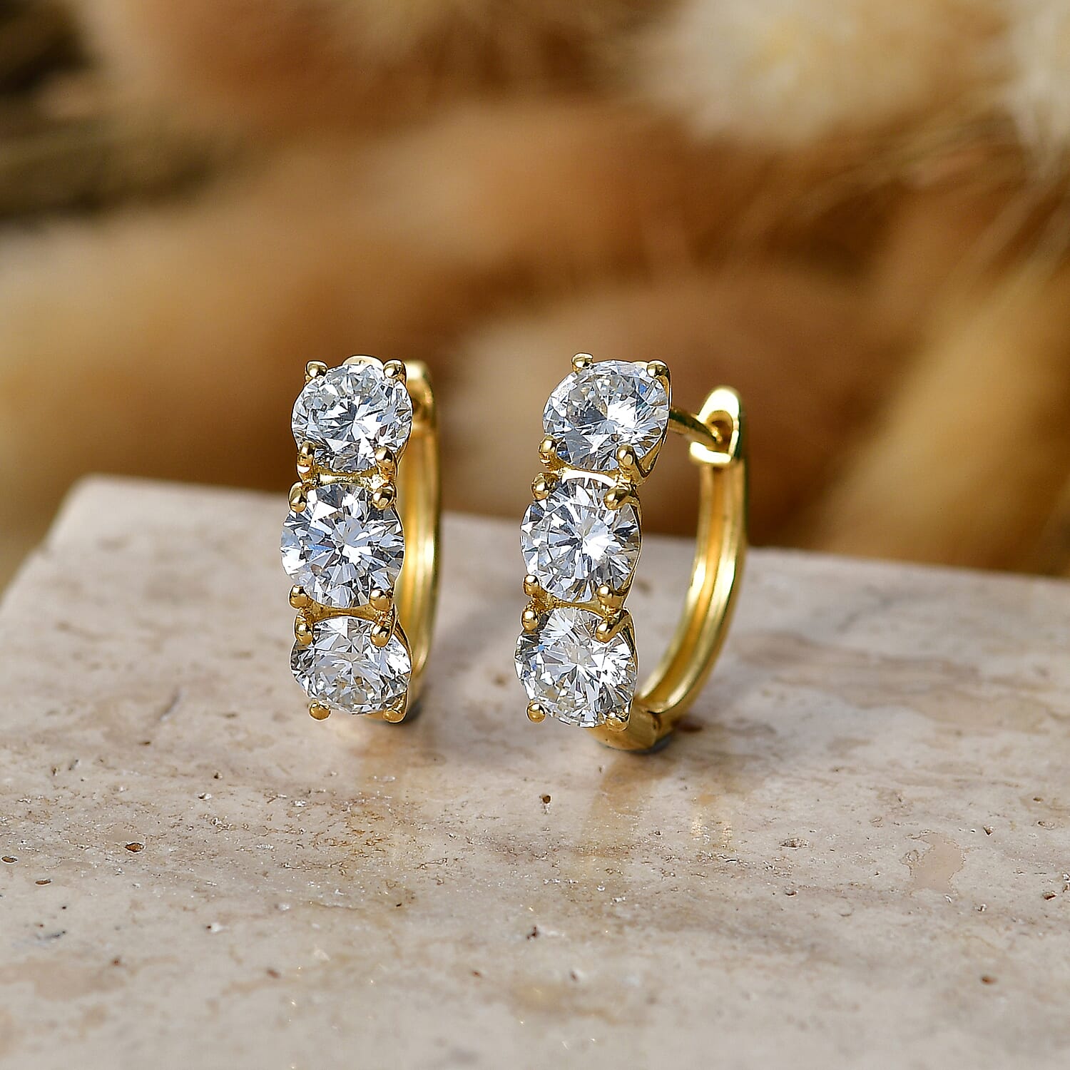 Luxuriant - Lab Grown Diamond (SI-G-H) Half Hoop Earring in 18K Vermeil Yellow Gold Plated Sterling Silver 2.87 Ct.
