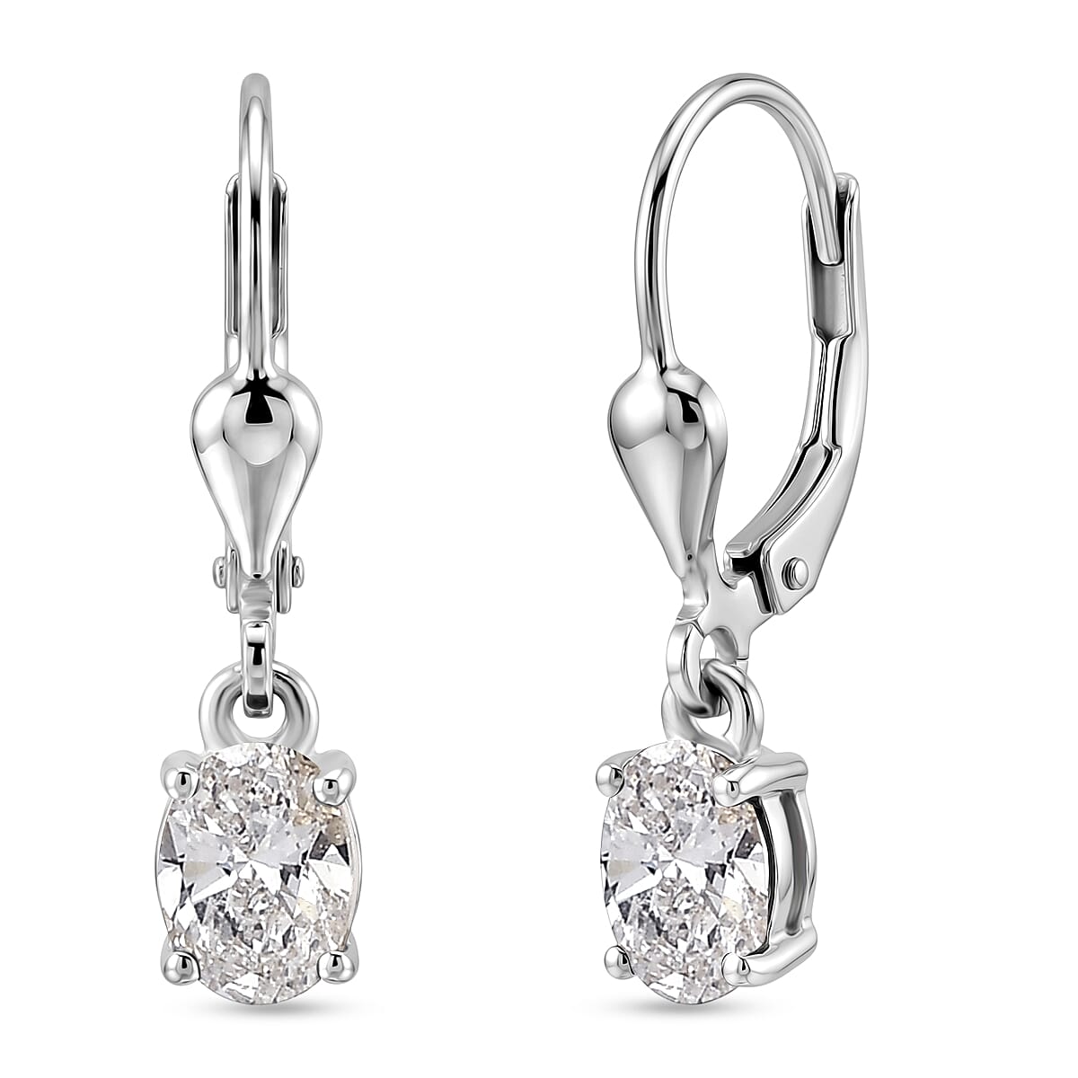 Luxuriant - Lab Grown Diamond (SI-G-H) Solitaire Stud Earring with Lever Back in Rhodium Overlay Sterling Silver 0.80 Ct.