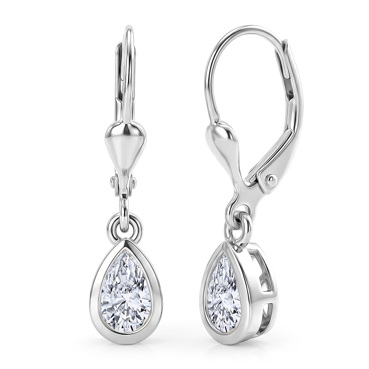 Luxuriant - Lab Grown Diamond (SI-G-H) Solitaire Lever Back Earring in Rhodium Overlay Sterling Silver 1.00 Ct.