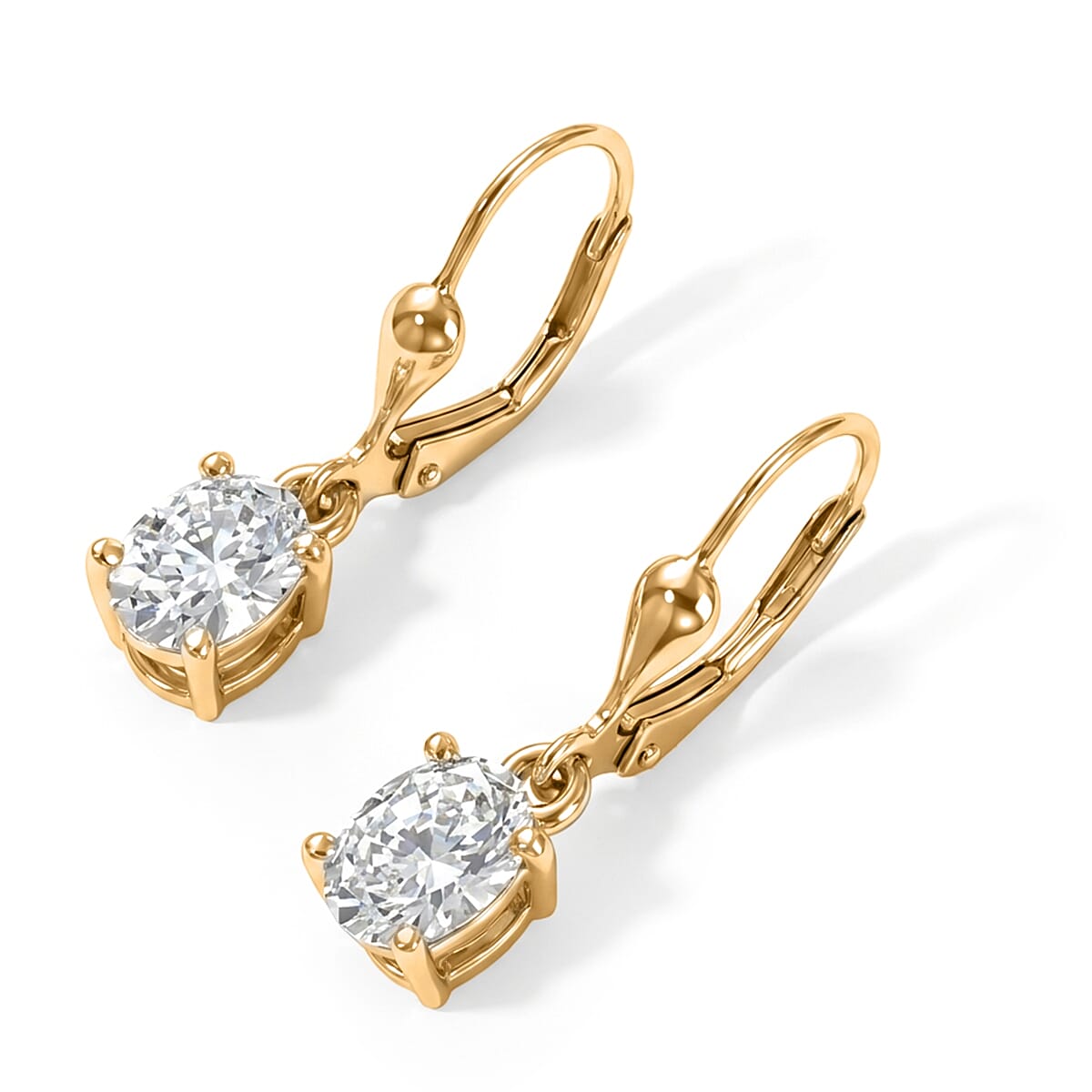 Luxuriant - Lab Grown Diamond (SI-G-H) Solitaire Earring with Lever Back in 18K Vermeil Yellow Gold Plated Sterling Silver 2.00 Ct.
