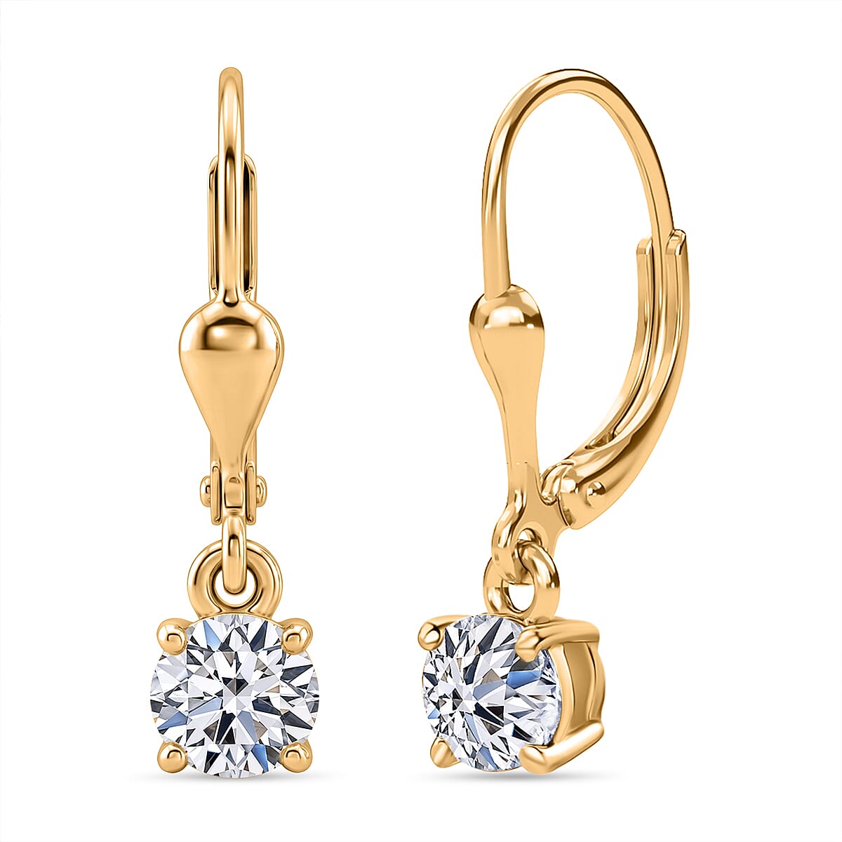 D'Joy - Lab Grown Diamond (SI-G-H) Solitaire Stud Earring with Lever Back in 18K Vermeil Yellow Gold Plated Sterling Silver 1.00 Ct.