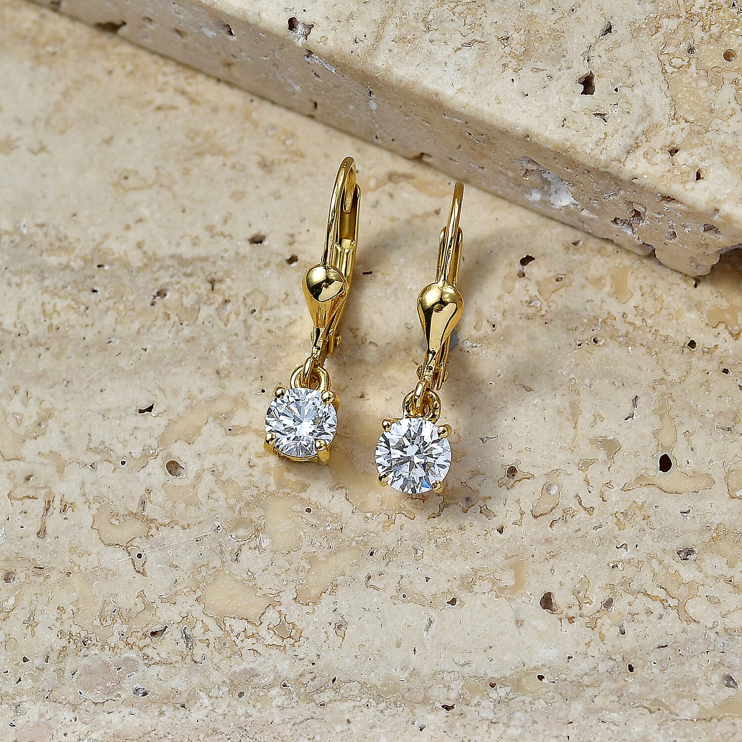 D'Joy - Lab Grown Diamond (SI-G-H) Solitaire Stud Earring with Lever Back in 18K Vermeil Yellow Gold Plated Sterling Silver 1.00 Ct.