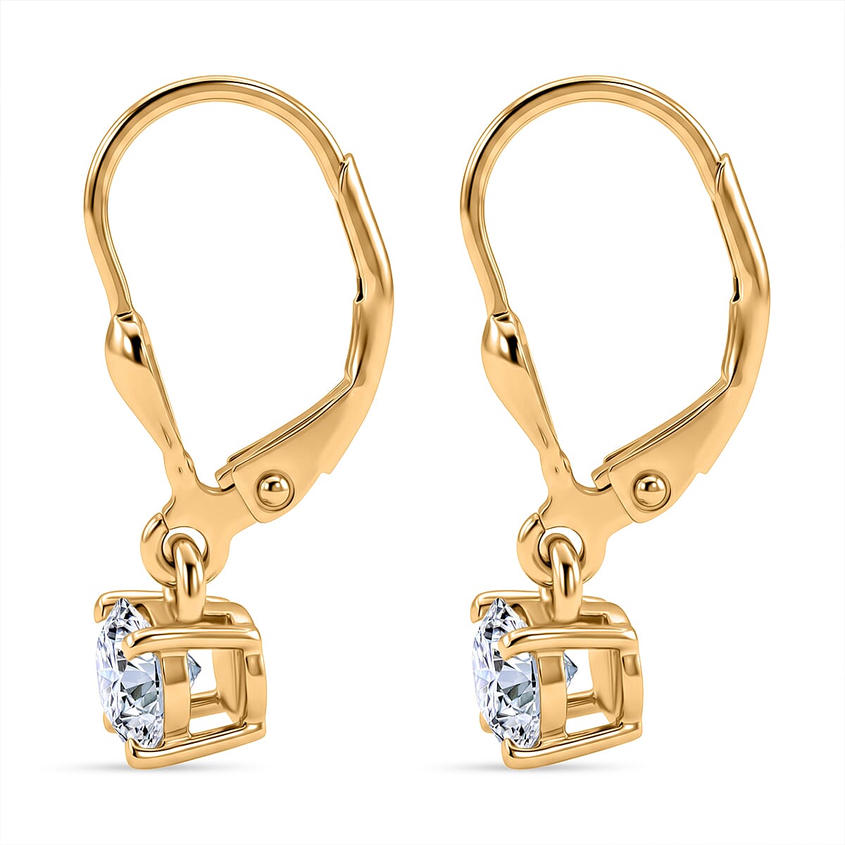 D'Joy - Lab Grown Diamond (SI-G-H) Solitaire Stud Earring with Lever Back in 18K Vermeil Yellow Gold Plated Sterling Silver 1.00 Ct.