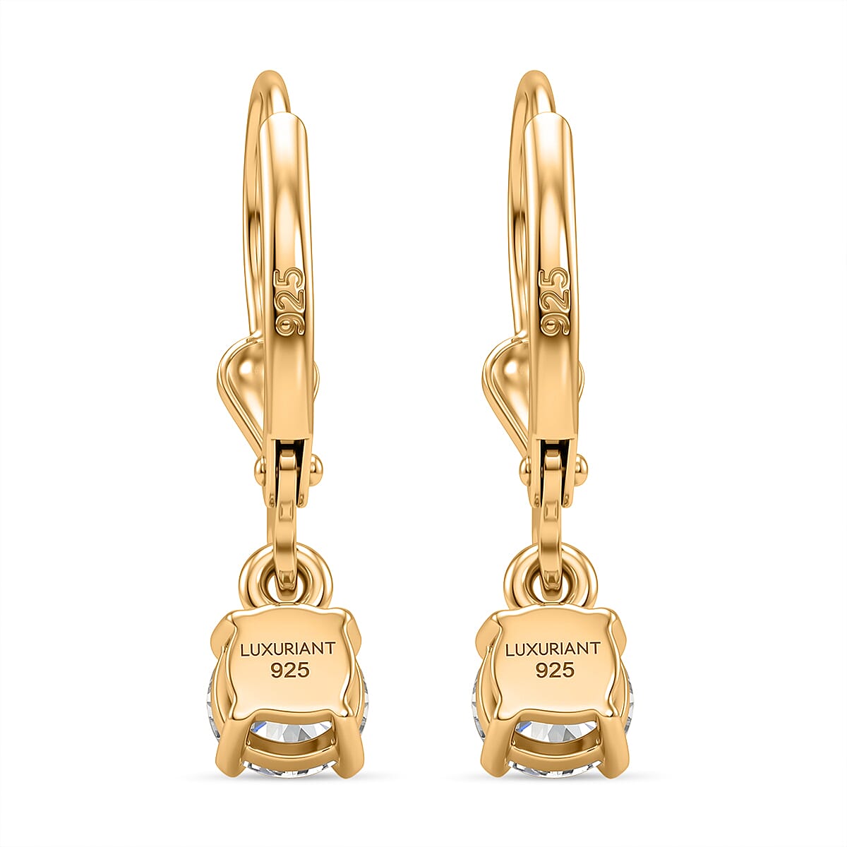 D'Joy - Lab Grown Diamond (SI-G-H) Solitaire Stud Earring with Lever Back in 18K Vermeil Yellow Gold Plated Sterling Silver 1.00 Ct.