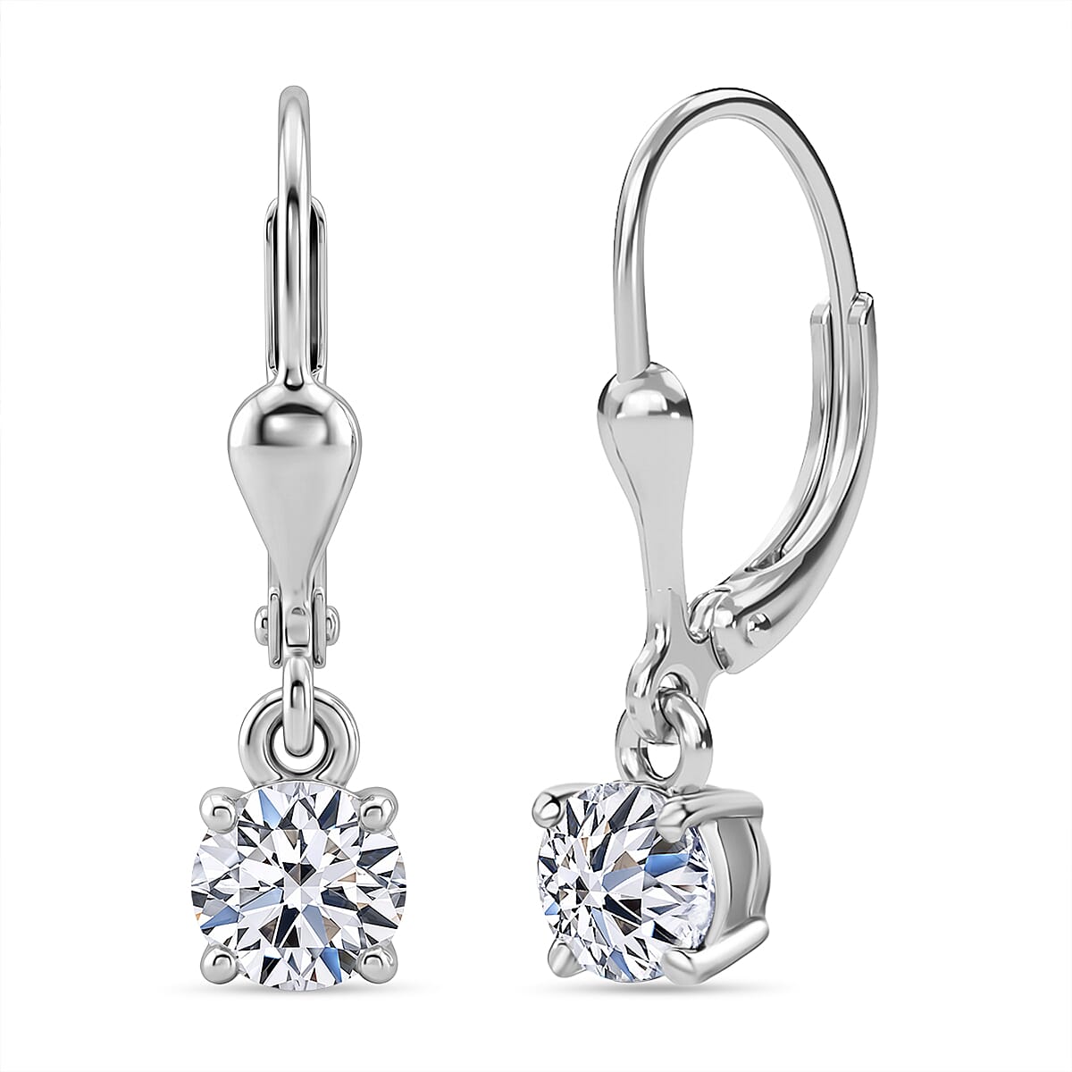D'Joy - Lab Grown Diamond (SI-G-H) Solitaire Stud Earring with Lever Back in Rhodium Overlay Sterling Silver 1.00 Ct.