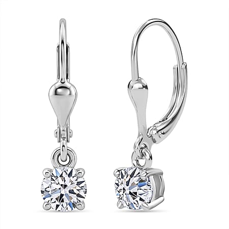 D'Joy - Lab Grown Diamond (SI-G-H) Solitaire Stud Earring with Lever Back in Rhodium Overlay Sterling Silver 1.00 Ct.