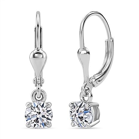 D'Joy - Lab Grown Diamond (SI-G-H) Solitaire Stud Earring with Lever Back in Rhodium Overlay Sterling Silver 1.00 Ct.