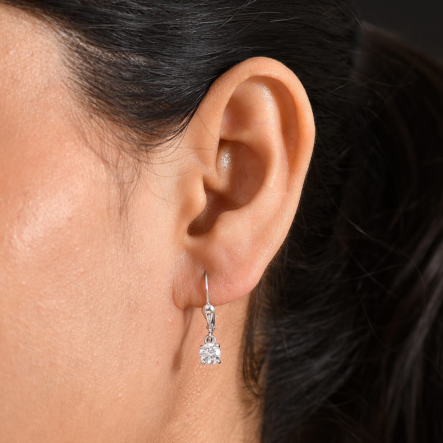 D'Joy - Lab Grown Diamond (SI-G-H) Solitaire Stud Earring with Lever Back in Rhodium Overlay Sterling Silver 1.00 Ct.