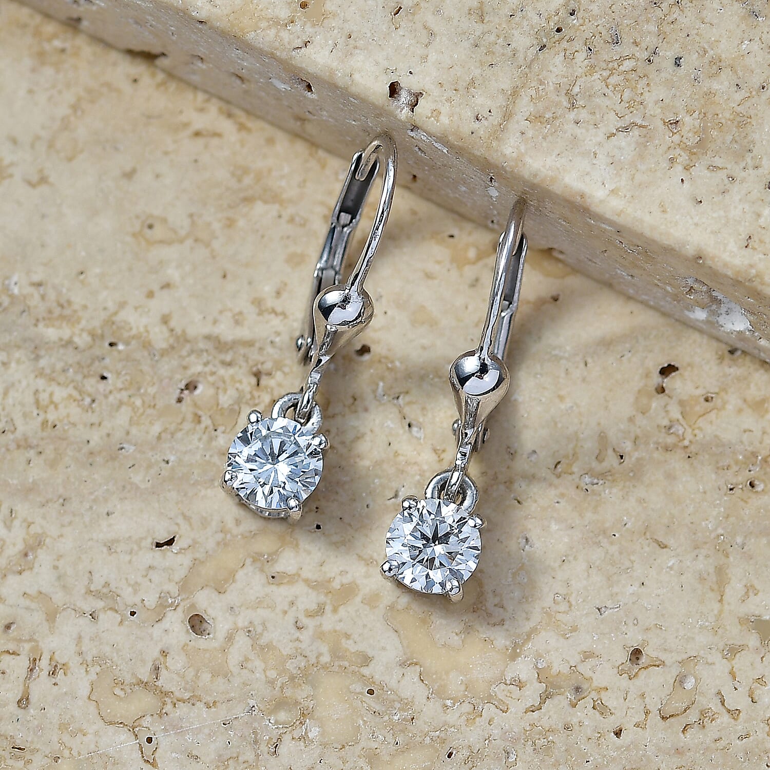 D'Joy - Lab Grown Diamond (SI-G-H) Solitaire Stud Earring with Lever Back in Rhodium Overlay Sterling Silver 1.00 Ct.