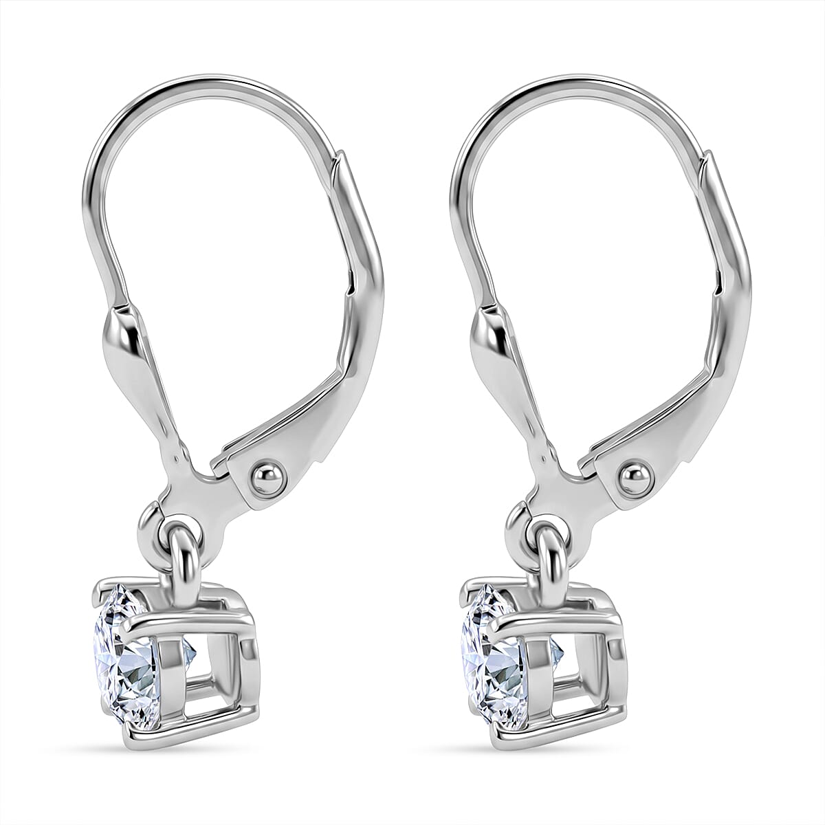 D'Joy - Lab Grown Diamond (SI-G-H) Solitaire Stud Earring with Lever Back in Rhodium Overlay Sterling Silver 1.00 Ct.
