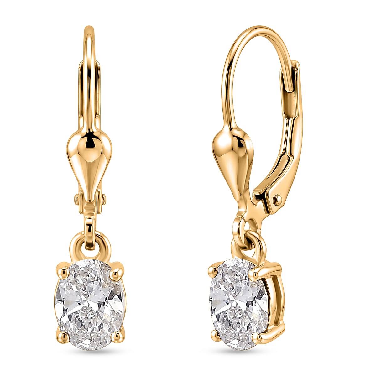 Luxuriant - Lab Grown Diamond (SI-G-H) Solitaire Lever Back Earring in 18K Vermeil Yellow Gold Plated Sterling Silver 0.80 Ct.