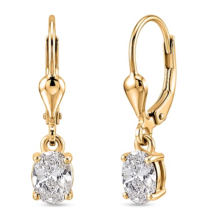 Luxuriant - Lab Grown Diamond (SI-G-H) Solitaire Lever Back Earring in 18K Vermeil Yellow Gold Plated Sterling Silver 0.80 Ct.