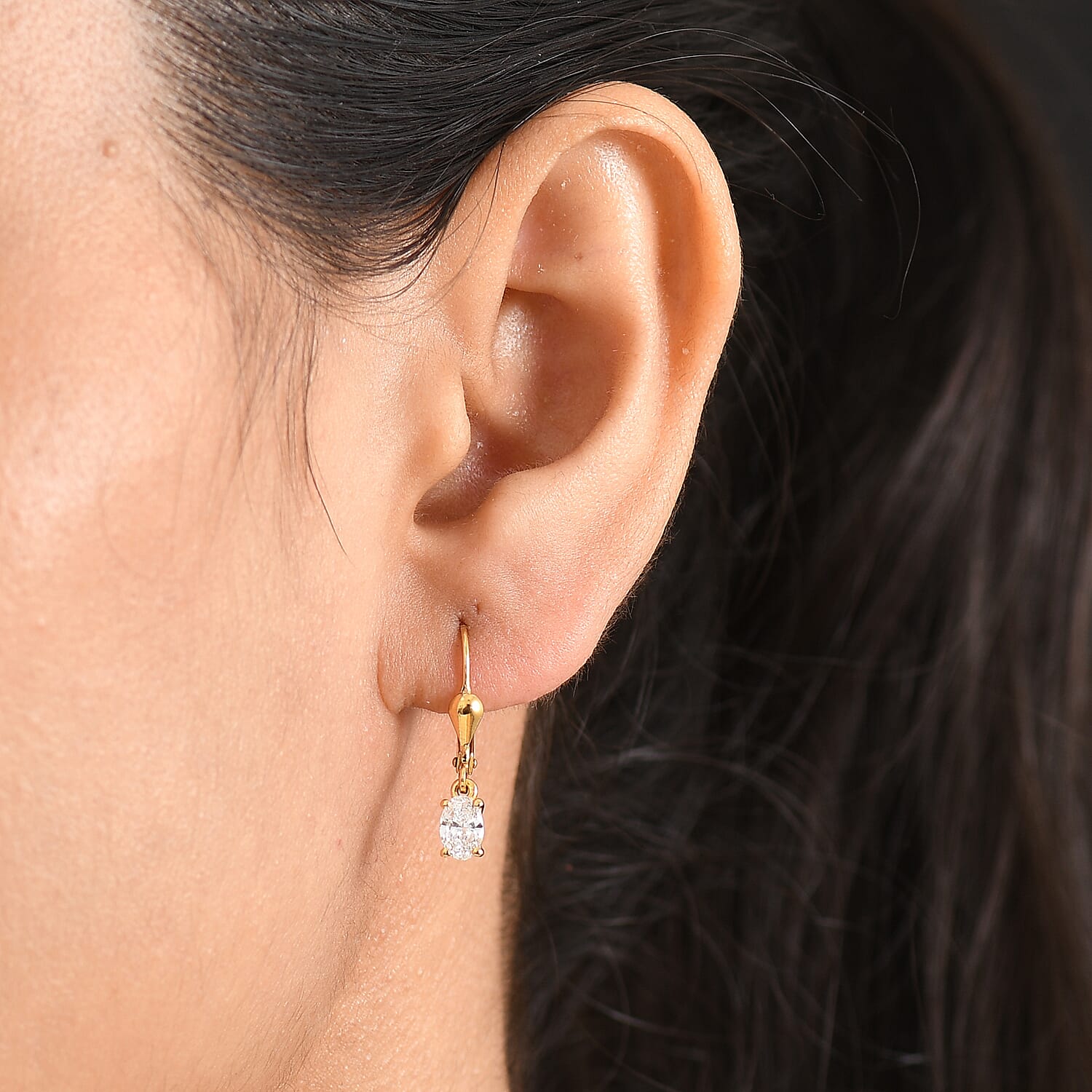 Luxuriant - Lab Grown Diamond (SI-G-H) Solitaire Lever Back Earring in 18K Vermeil Yellow Gold Plated Sterling Silver 0.80 Ct.
