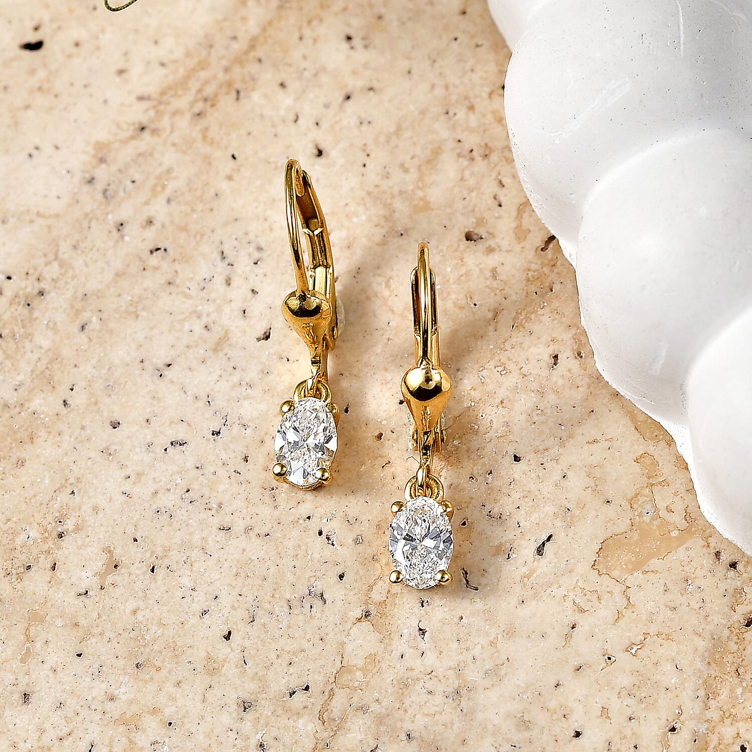 Luxuriant - Lab Grown Diamond (SI-G-H) Solitaire Lever Back Earring in 18K Vermeil Yellow Gold Plated Sterling Silver 0.80 Ct.