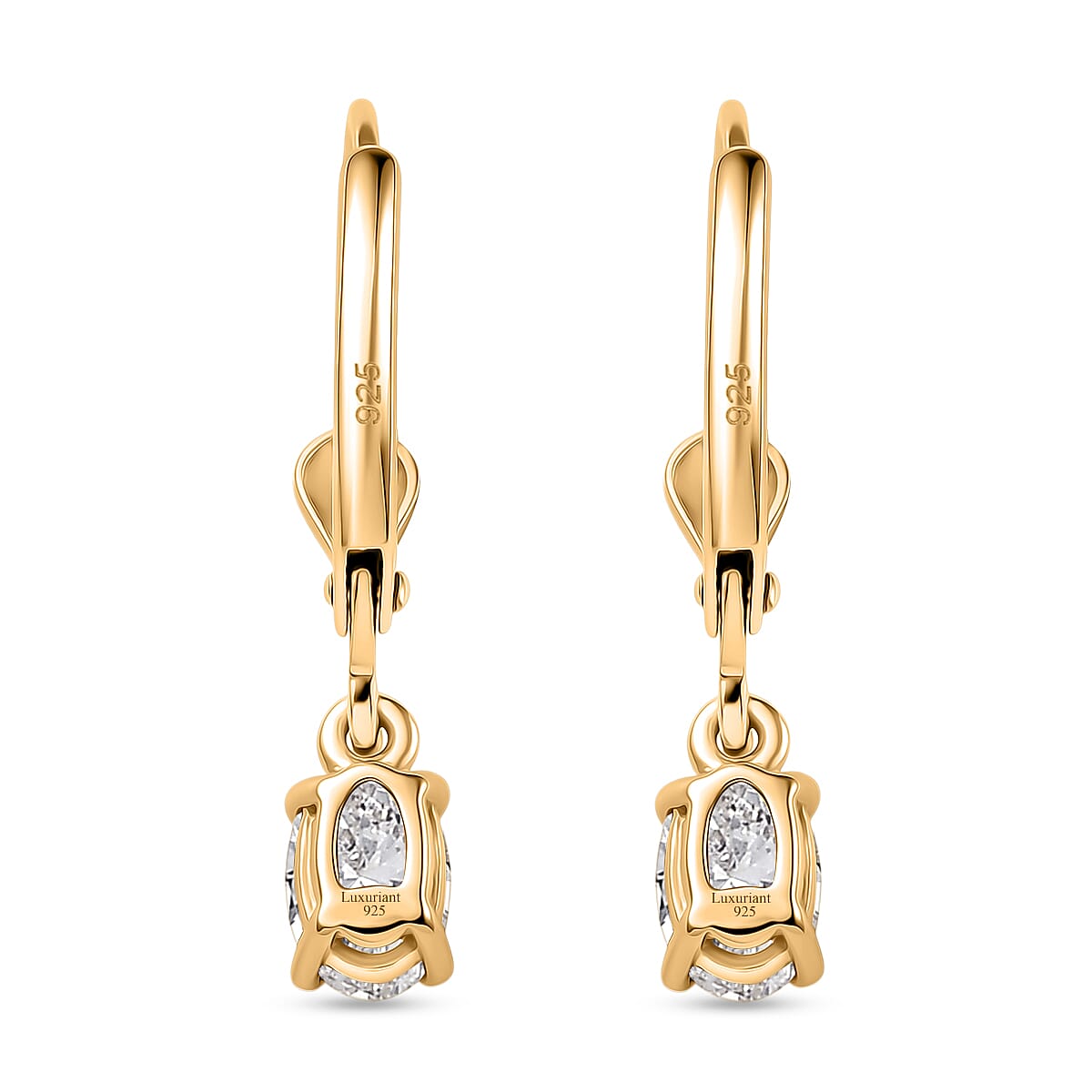 Luxuriant - Lab Grown Diamond (SI-G-H) Solitaire Lever Back Earring in 18K Vermeil Yellow Gold Plated Sterling Silver 0.80 Ct.