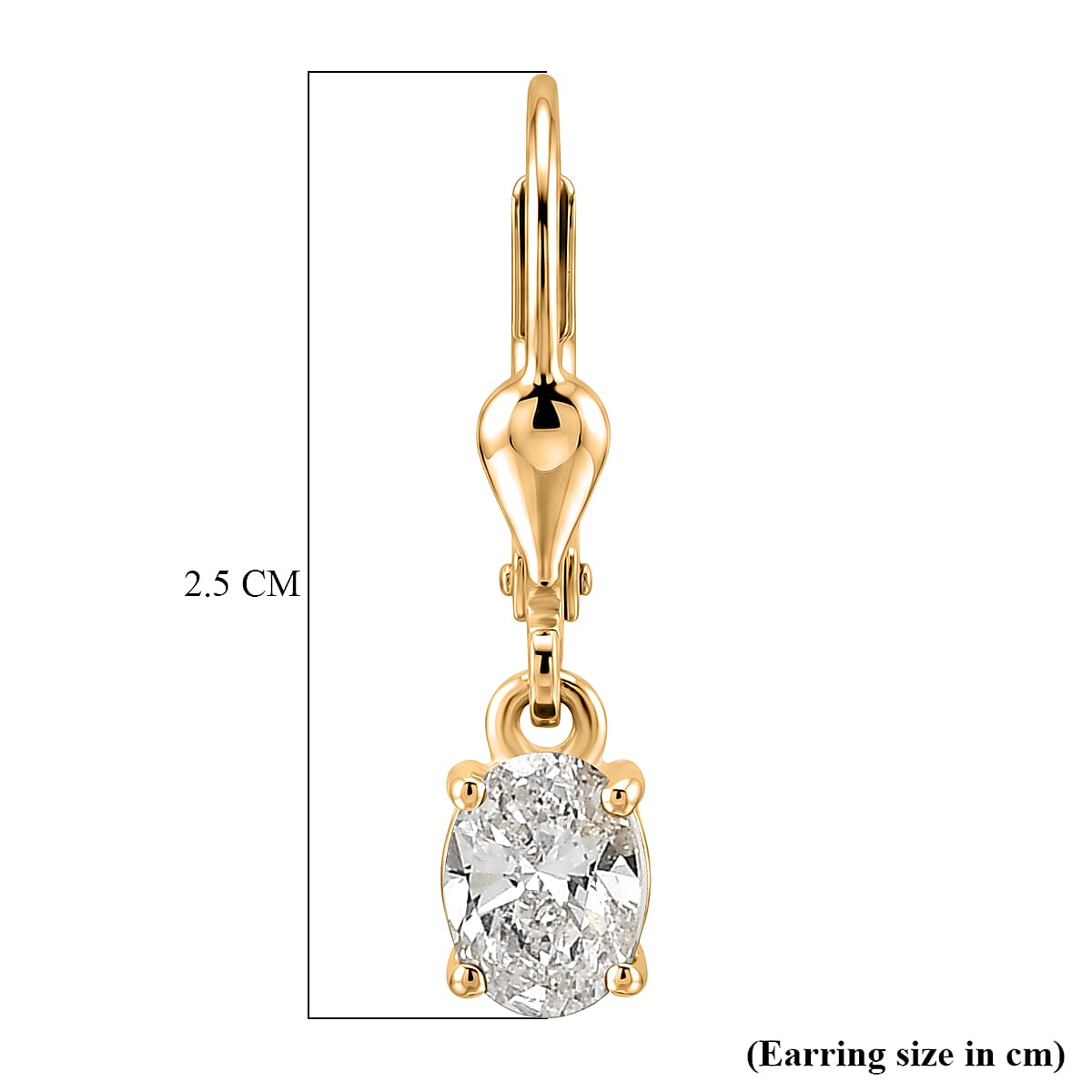 Luxuriant - Lab Grown Diamond (SI-G-H) Solitaire Lever Back Earring in 18K Vermeil Yellow Gold Plated Sterling Silver 0.80 Ct.