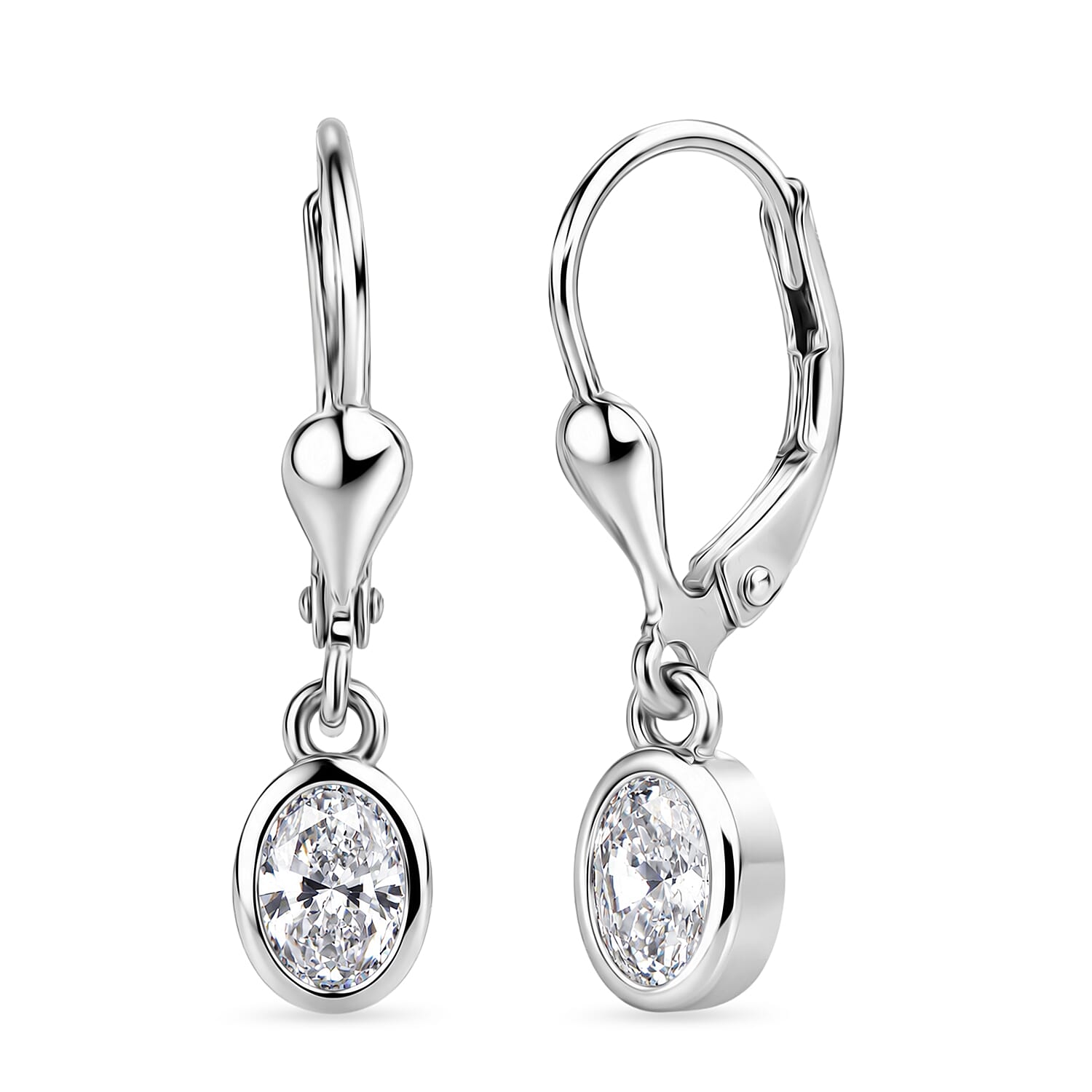 Luxuriant - Lab Grown Diamond (SI-G-H) Solitaire Lever Back Earring in Rhodium Overlay Sterling Silver 0.80 Ct.