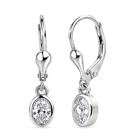 Luxuriant - Lab Grown Diamond (SI-G-H) Solitaire Lever Back Earring in Rhodium Overlay Sterling Silver 0.80 Ct.