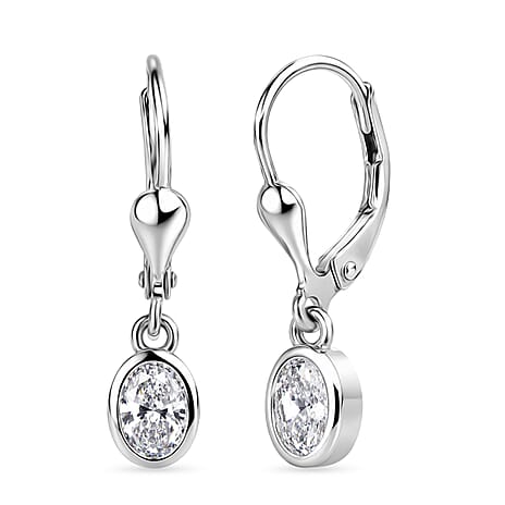 Luxuriant - Lab Grown Diamond (SI-G-H) Solitaire Lever Back Earring in Rhodium Overlay Sterling Silver 0.80 Ct.