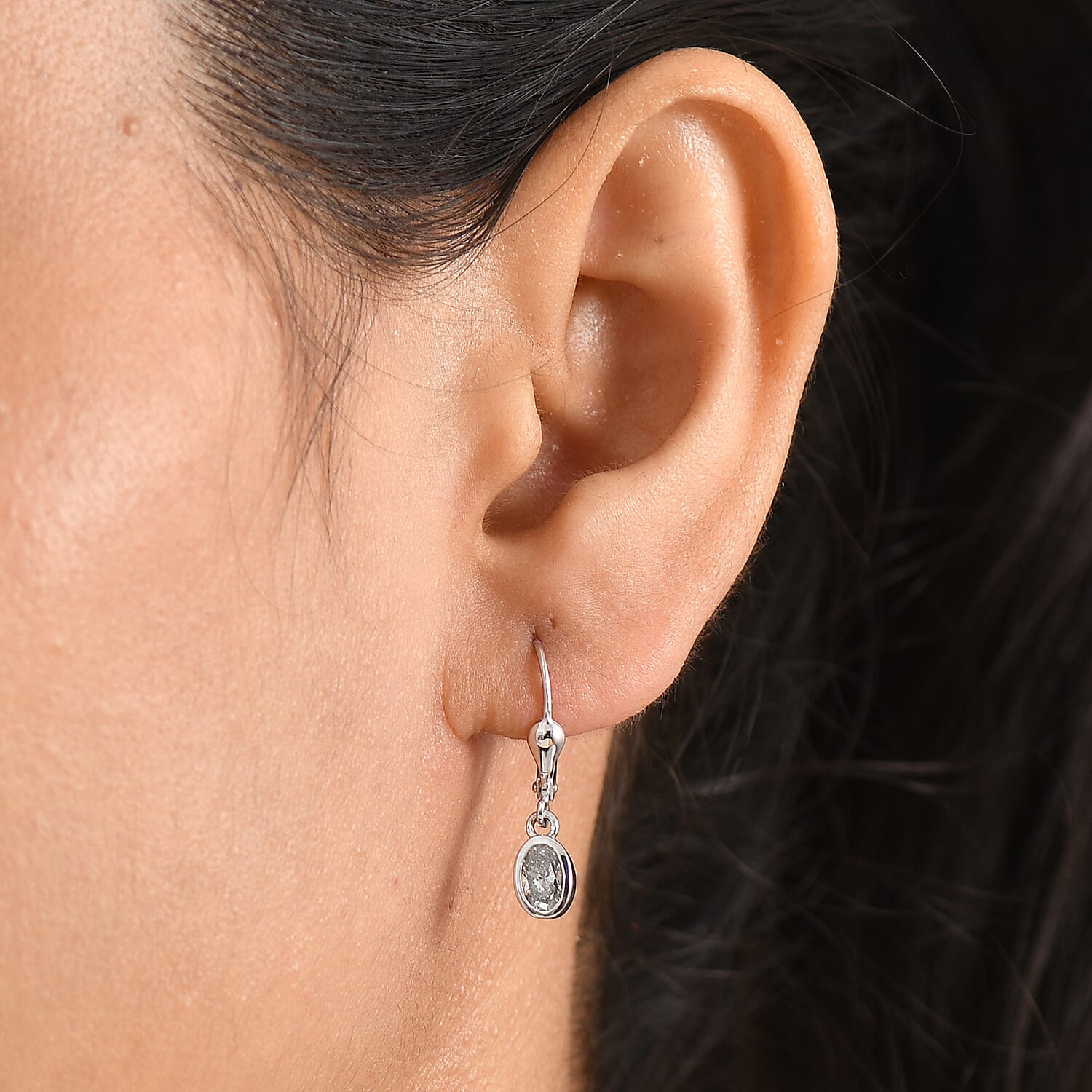 Luxuriant - Lab Grown Diamond (SI-G-H) Solitaire Lever Back Earring in Rhodium Overlay Sterling Silver 0.80 Ct.