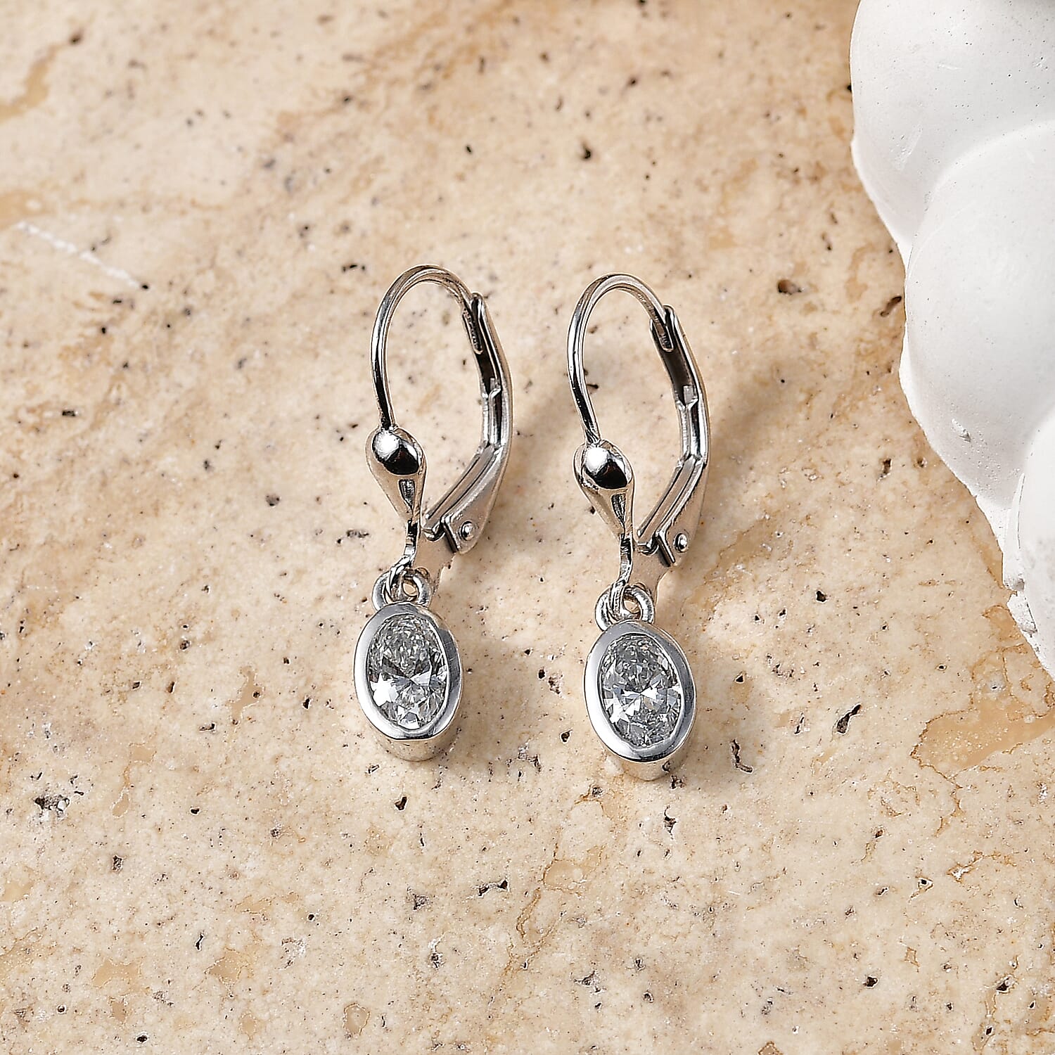 Luxuriant - Lab Grown Diamond (SI-G-H) Solitaire Lever Back Earring in Rhodium Overlay Sterling Silver 0.80 Ct.