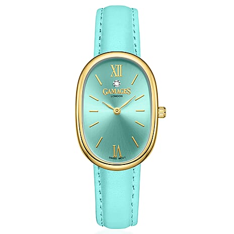 GAMAGES OF LONDON Eternal Diamond Swiss Quartz 3ATM Ladies Watch with Steel Case & Leather Strap - Teal