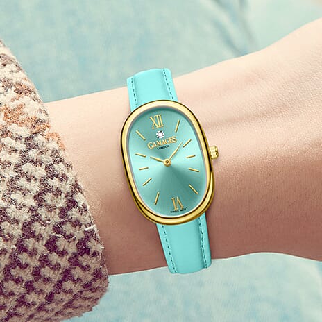 GAMAGES OF LONDON Eternal Diamond Swiss Quartz 3ATM Ladies Watch with Steel Case & Leather Strap - Teal