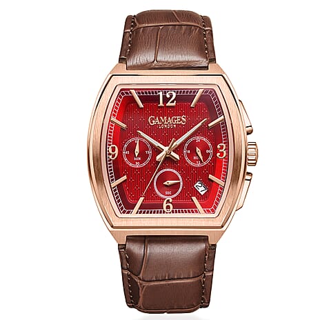 GAMAGES OF LONDON Lancaster Limited Edition Hand Assembled Mechanical Quartz Mens Watch in Stainless Steel - Rose Red